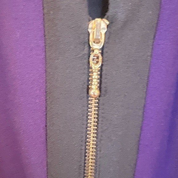Vintage EMBLEM Black Blazer w Gold Zipper, Purple and Green Color Block Sz 7/8 - Picture 4 of 7